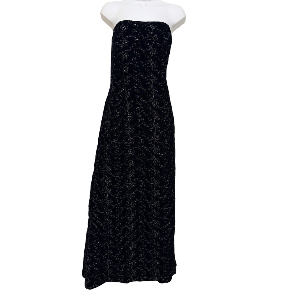 Scott McClintock Gown 10 Vintage Velvet Strapless Maxi Black Silver Embroidered - Picture 2 of 9